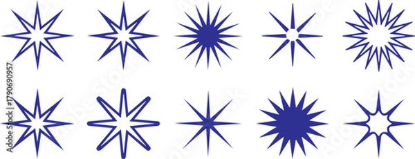 Fototapeta Trendy Irregular Stars Vector Set – Grunge Stipple Photocopy Effect, Hand Drawn Scribble Starbursts, Modern Retro Punk Halftone Stickers 