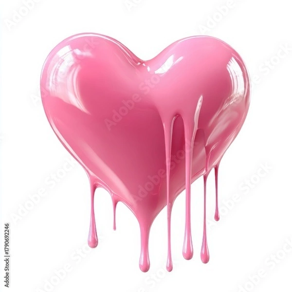 Obraz Pink heart shape with dripping paint isolated on white background