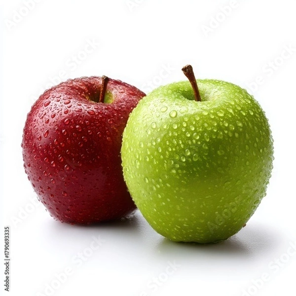 Obraz Two fresh apples one red and one green isolated on white background