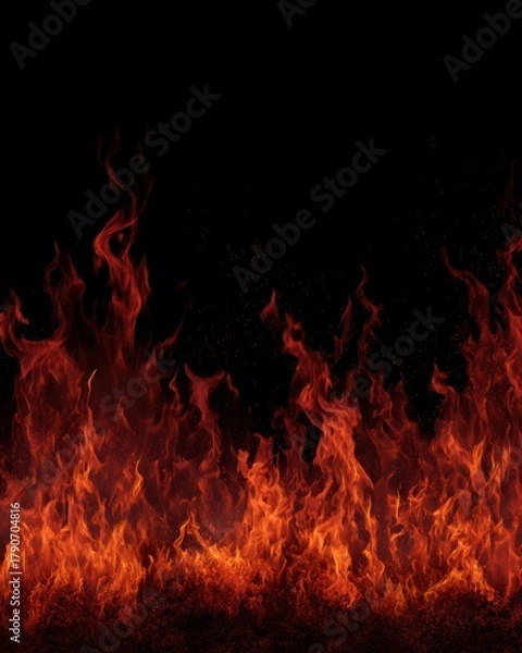Fototapeta Fiery Inferno Abstract Close-up: Dynamic Flames Dancing Against Black Backdrop, Intense Heat and Energy, Studio Shot