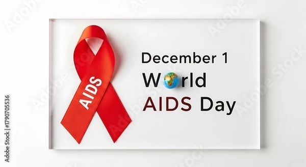 Obraz World aids day concept with red ribbon and globe