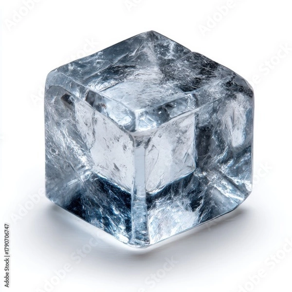 Fototapeta Single ice cube melting on white surface studio shot close up macro still life product shot clean simple design