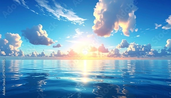 Obraz Serene Ocean View with Clouds and Sunlight Reflection.