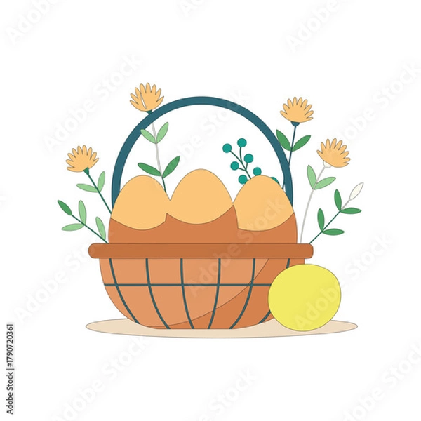 Obraz easter basket with eggs and flowers