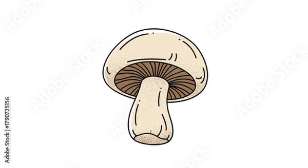 Fototapeta A simple illustration of a mushroom with a light brown cap and stem on a white background.