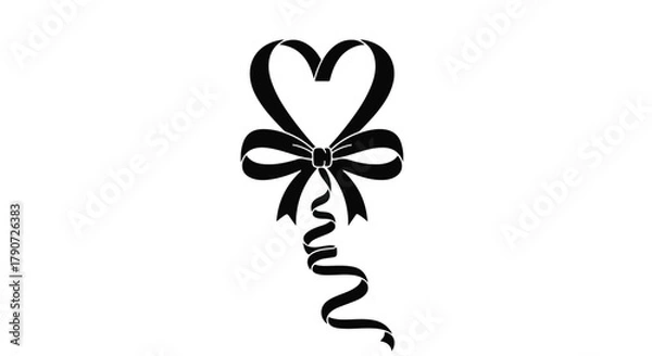 Fototapeta Elegant black ribbon forms a heart shape with a flowing tail, symbolizing love and celebration.