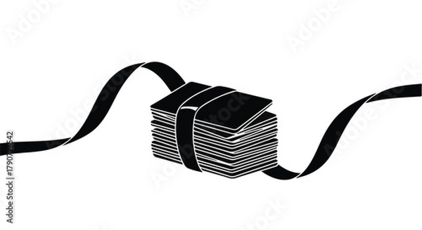 Fototapeta Stack of bills tied with a black ribbon, symbolizing financial success or a gift of money.