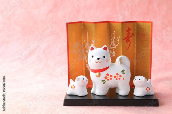 Fototapeta 戌年 年賀状 和紙背景