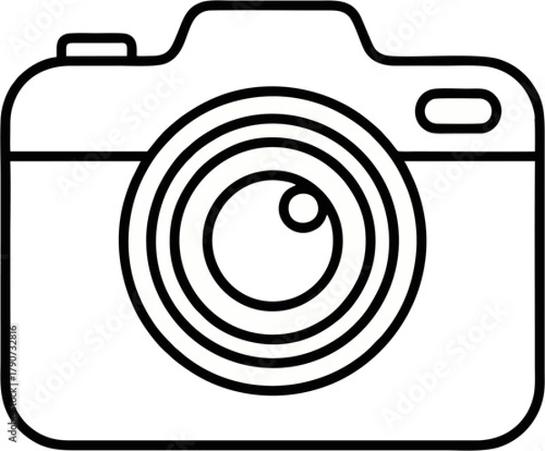 Obraz A simple black and white line drawing of a camera with a prominent lens.