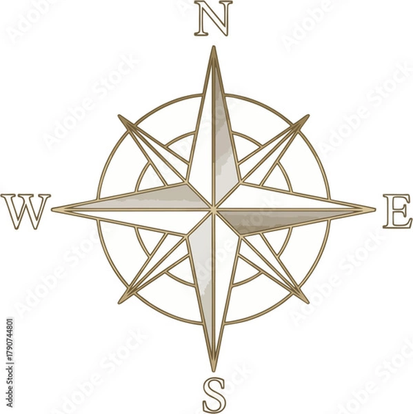 Obraz Compass rose illustration with cardinal directions: North, South, East, and West, featuring a star shape.