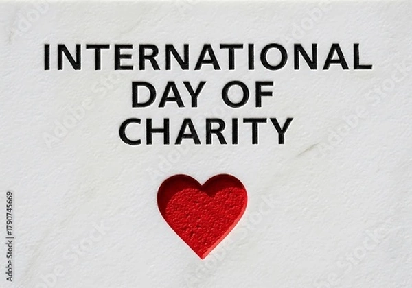 Obraz International day of charity text with red heart