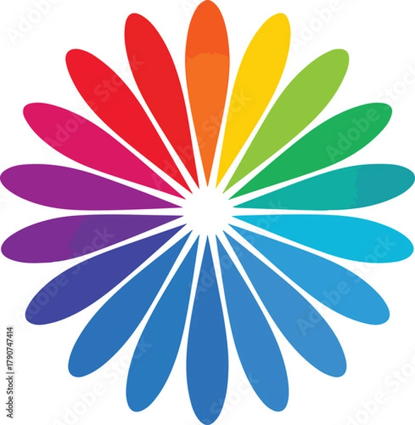 Fototapeta Color Wheel Flower Vector Bright Rainbow Pinwheel Design in Minimalist Style