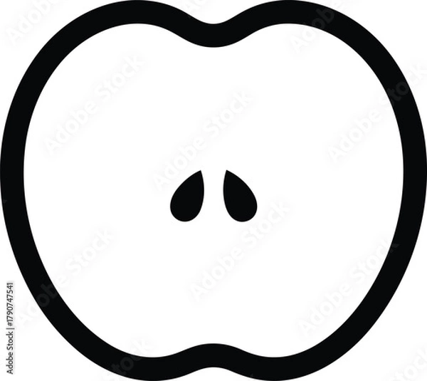 Obraz Illustration of an apple half with seeds, , showcasing its core and shape for simple coloring book