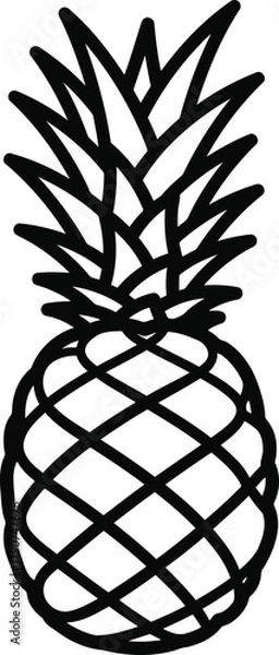 Obraz Black outline drawing of a pineapple, , showcasing its textured skin and spiky crown for simple coloring book