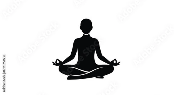 Fototapeta Silhouette of a person meditating in a lotus pose with hands in mudra.