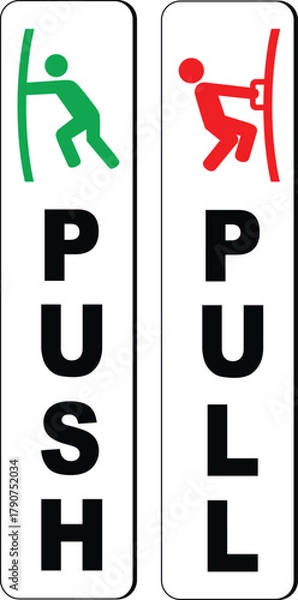 Fototapeta Push and pull sticker vector design for door, Pull and push sign vector file, Pull and Push sticker multicolor, push pull icons for shop door sticker.