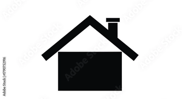 Fototapeta A simple black silhouette of a house with a chimney stands against a white background.