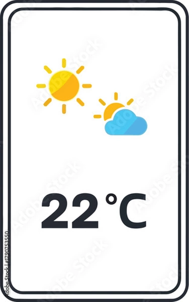 Fototapeta A smartphone screen displays the weather forecast with a temperature of 22 degrees Celsius.