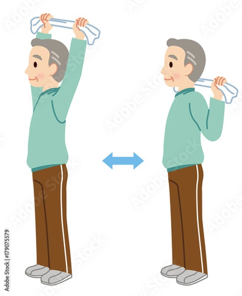 Fototapeta タオルを使った体操　高齢者　健康