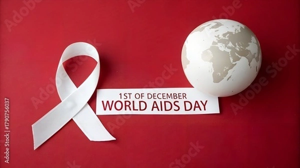 Obraz World aids day awareness with ribbon and globe