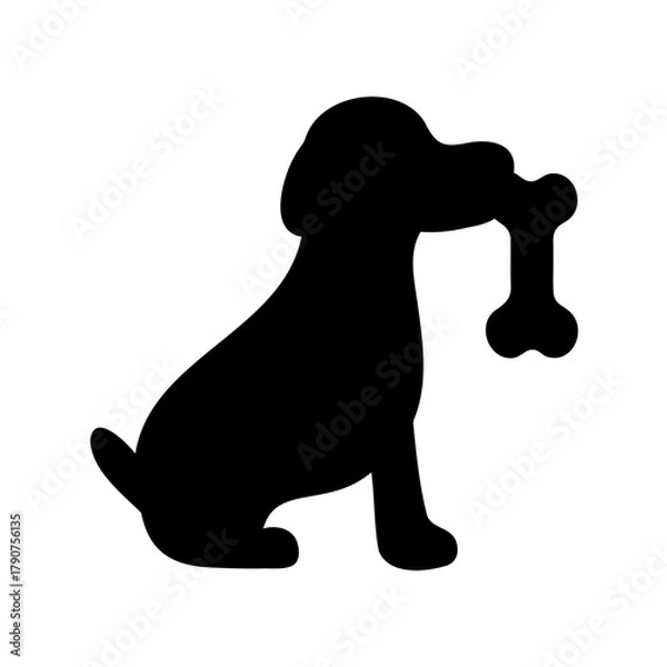 Fototapeta Sitting dog silhouette holding bone graphic vector design Vector, illustration