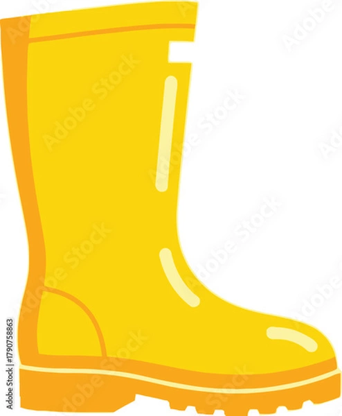 Fototapeta A single yellow rubber boot stands against a white background.