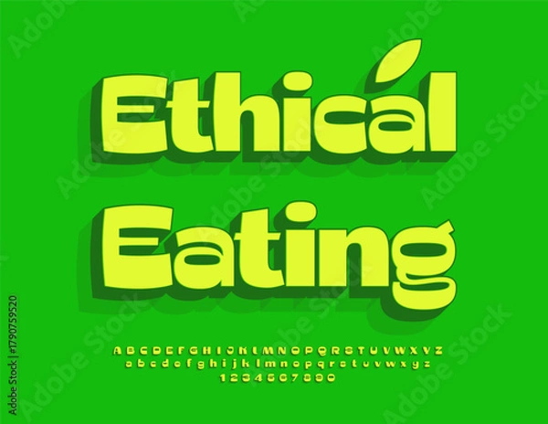 Obraz Vector Healthy flyer Ethical Food. Bright Trendy Font. Stylish 3D Alphabet Letters and Numbers set.
