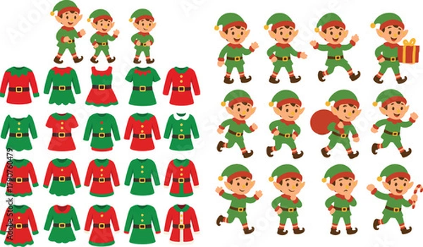 Obraz christmas elf character set with costumes and poses 