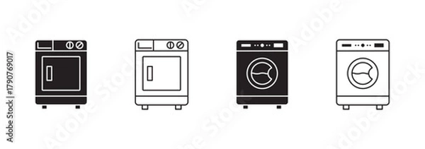 Obraz Clothes washing machine vector icon sheet. laundry washer sign. home appliance electric wash machine vector symbol on white background.