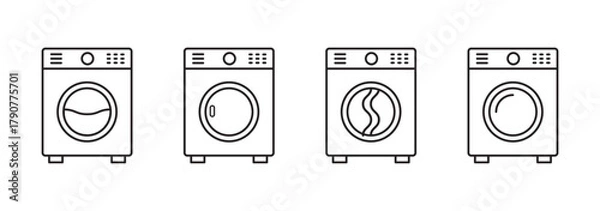 Fototapeta Washing machine line icons set isolated on white background. Laundry and cleaning symbols in minimal style. Editable stroke.