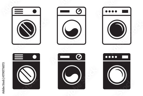 Fototapeta Clothes washing machine vector icon sheet. laundry washer sign. home appliance electric wash machine vector symbol on white background