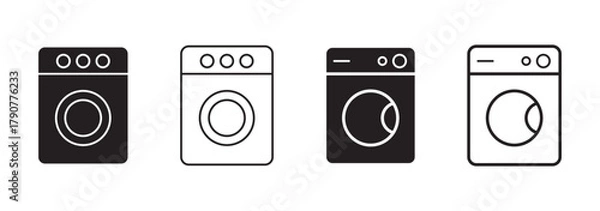 Fototapeta Washing machine black and white flat vector icon design with editable stroke. Washing machine symbol and glyph.
