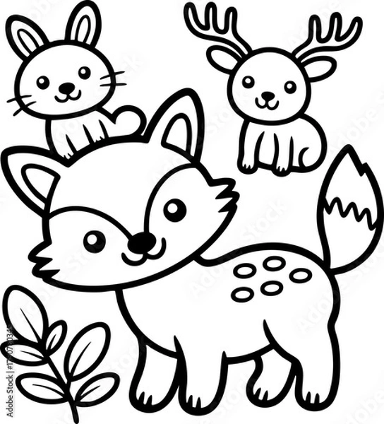 Obraz Cute Forest Friends for coloring book