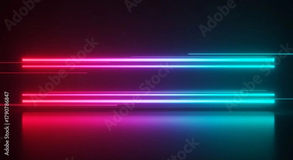 Obraz Abstract Neon Light Trails with Reflection on Dark Background Design