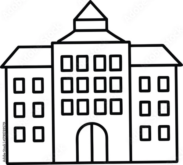 Fototapeta Hotel Building Minimal Line Art Vector Illustration Isolated on White Background