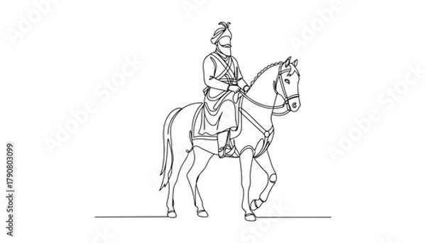Fototapeta Majestic warrior on horseback, powerful symbol of heritage and strength line art vector