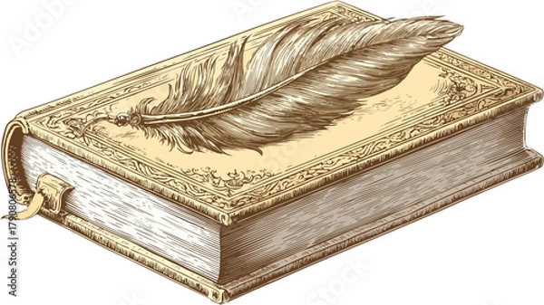 Fototapeta Vintage Closed Book with Quill Rested on Cover for Writers