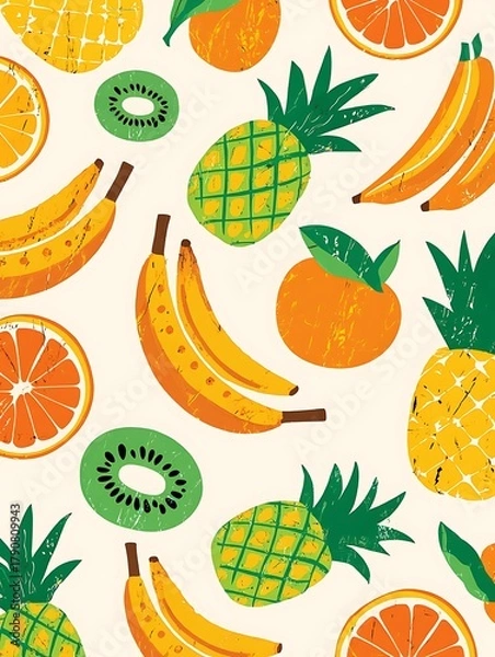 Fototapeta Bright and colorful seamless pattern of tropical fruits