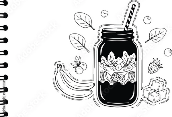Fototapeta Delicious healthy smoothie doodle in a jar with fruit and vegetables