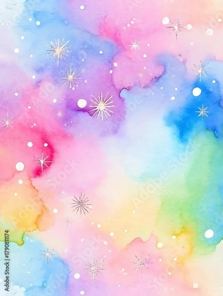 Fototapeta Soft pastel watercolor background with glittering sparkles