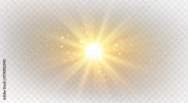 Obraz Shiny overlay of magic starburst, glowing flare, brilliant spark, glistering beam, lens flash, gold light, festive blue sparkle, fantasy explosion