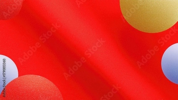Fototapeta Festive Red Background with Glittering Gold, Blue and Red Circles, Perfect for Celebration, New Year, Chinese New Year Decor, Wallpaper, Poster, Graphic Design and Artistic Elements