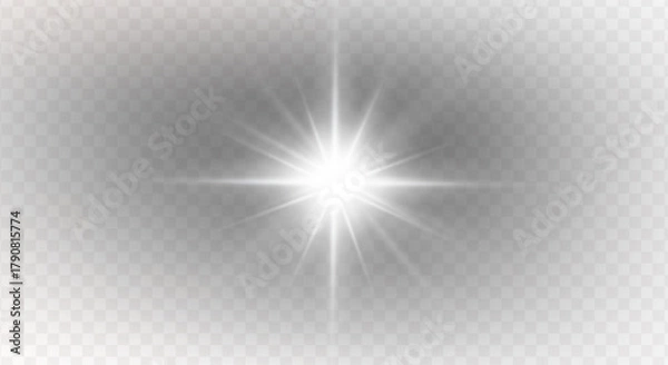 Obraz PNG sparkle effect with spotlight and glowing light on abstract stadium scene, flare burst, glitter disco flash, futuristic glow, beam, laser ray, magic lens, transparent background 