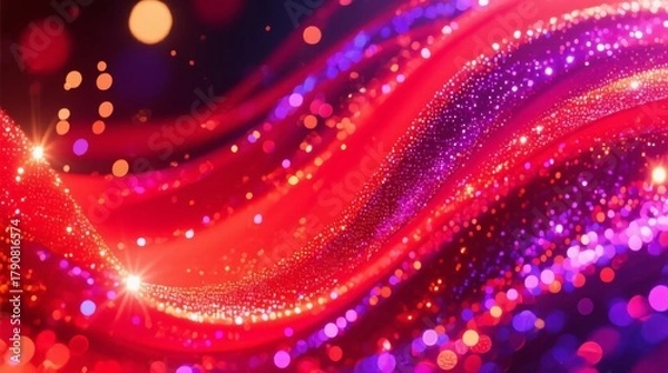 Fototapeta Vibrant Abstract Waves with Colorful Lights and Glittery Background