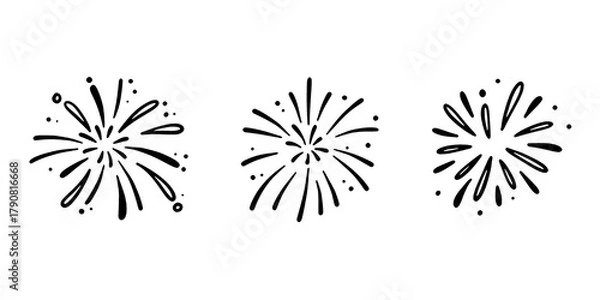 Fototapeta vector illustration Firework new year set. Doodle firework sparkles for New Year celebration, golden burst and festive elements for birthday or party decor. Hand drawn style for a firework themed 