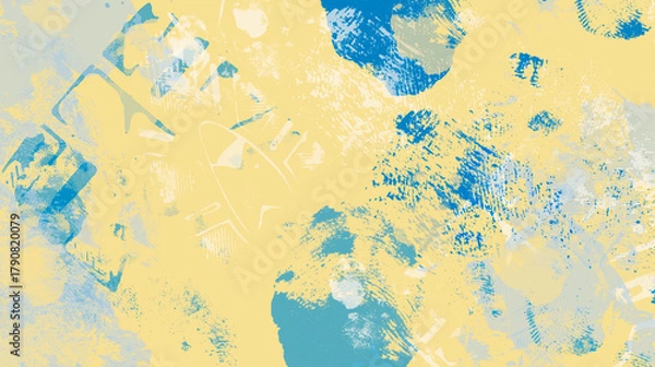 Obraz Fundo artístico abstrato com pinceladas texturizadas em azul e amarelo, elementos visuais dinâmicos e padrão moderno, perfeito para design criativo e decoração contemporânea