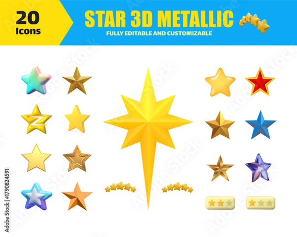 Obraz 3D Star Metallic Icons