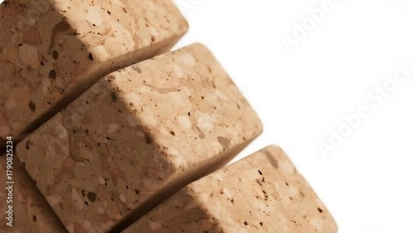 Obraz Recycled cork yoga block, sustainable fitness prop, textured natural surface, isolated white bg for yoga wellness marketing and product display.