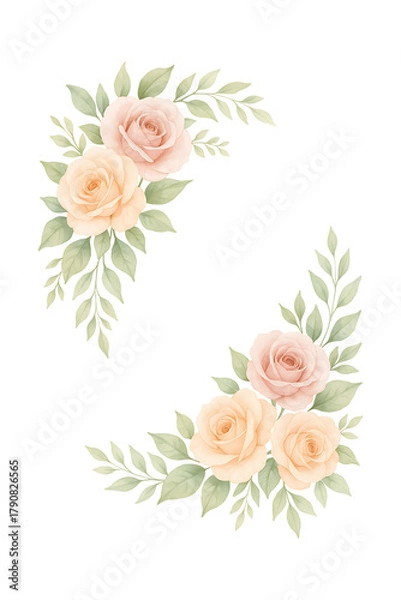 Obraz Watercolor floral frame bouquets of roses and leaf design High quality Realistic image.