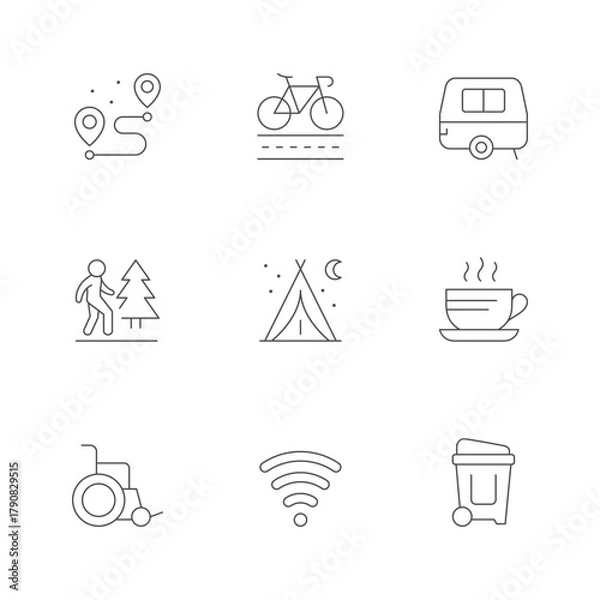 Fototapeta Set line icons of camping services